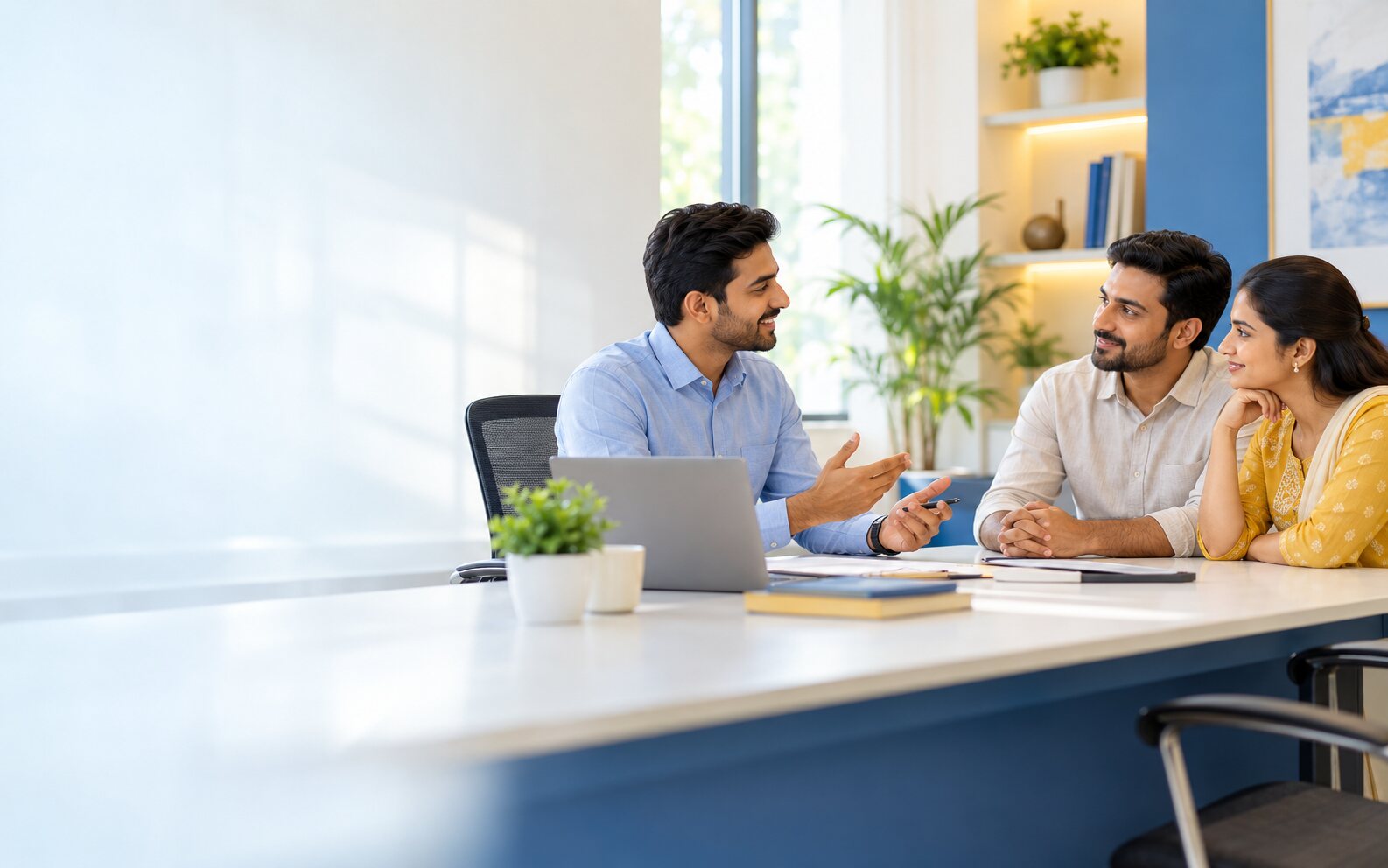 An insurance advisor discussing financial protection with an Indian family